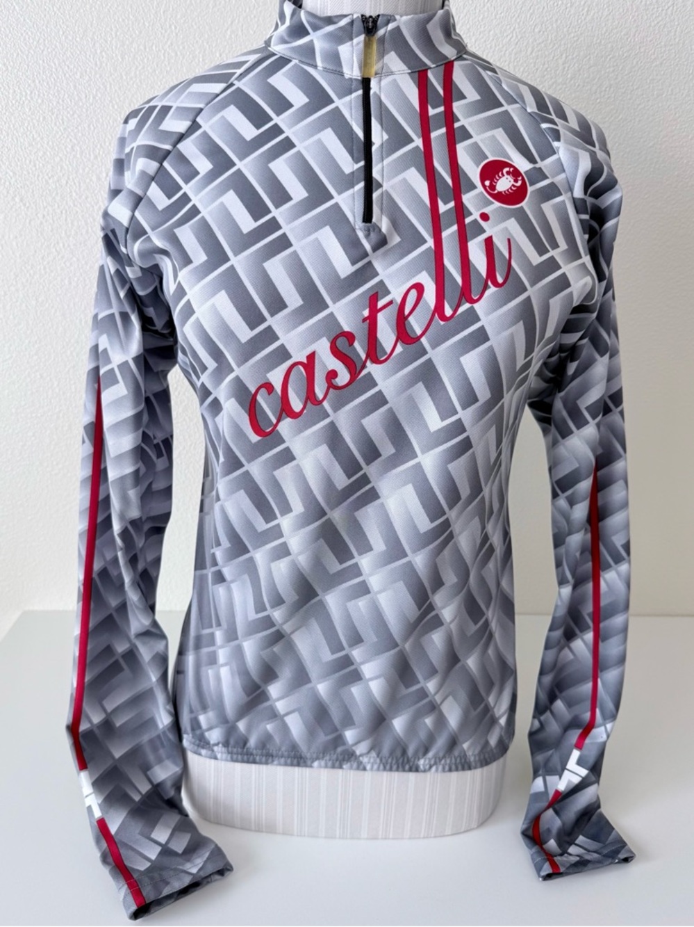 Castelli Women’s Thermal Fleece Cycling Jersey -Small - Gray Geometric